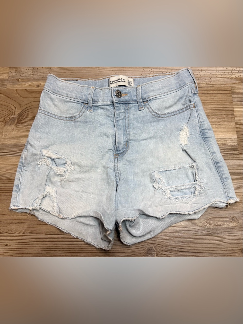 abercrombie kids Light Blue Distressed Denim Shorts